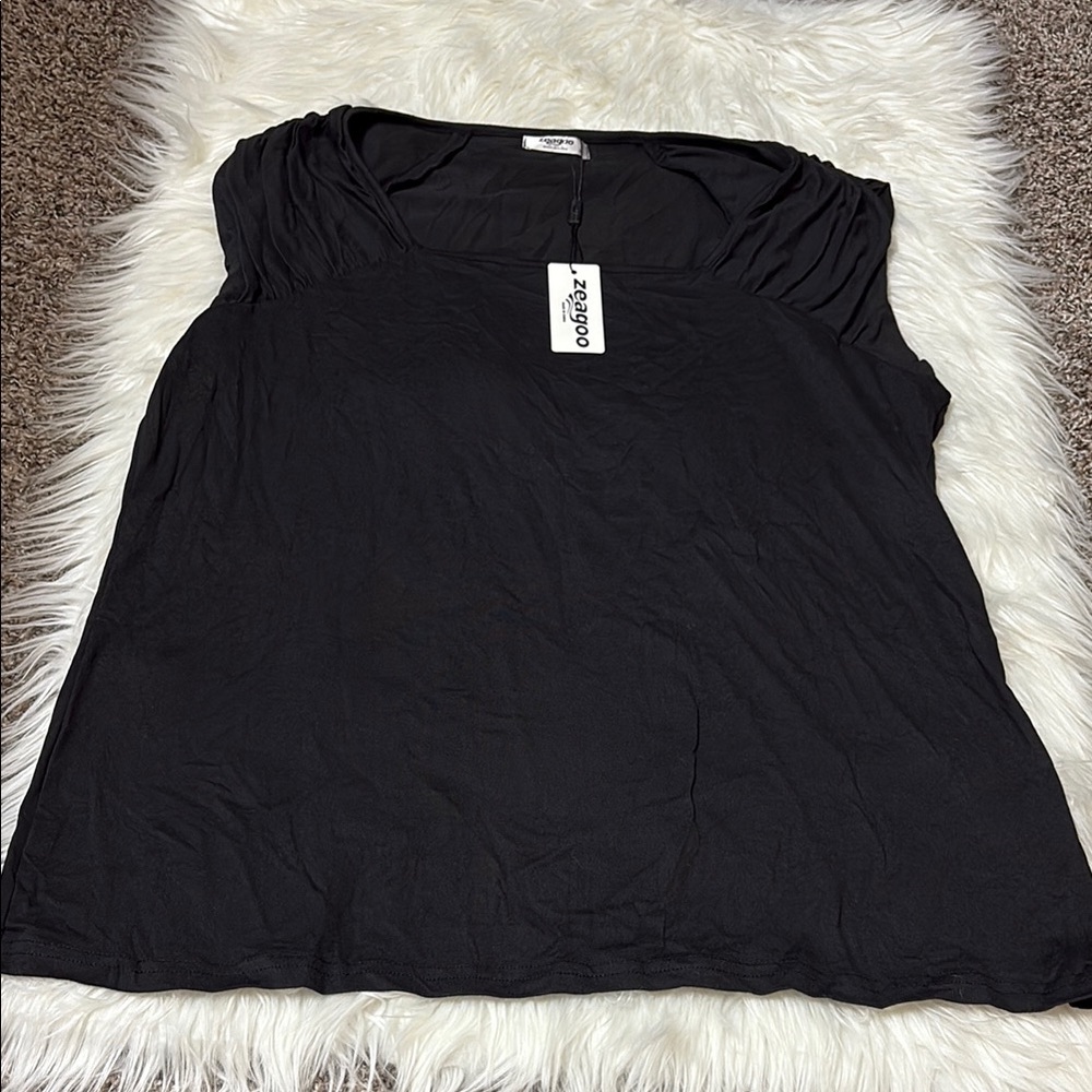 NWT Zeagoo Black Square Neck Top Size XL